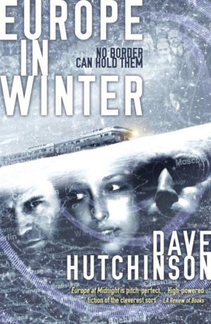 Book cover: Europe in Winter - Dave Hutchinson (3 faces in an icy surface)